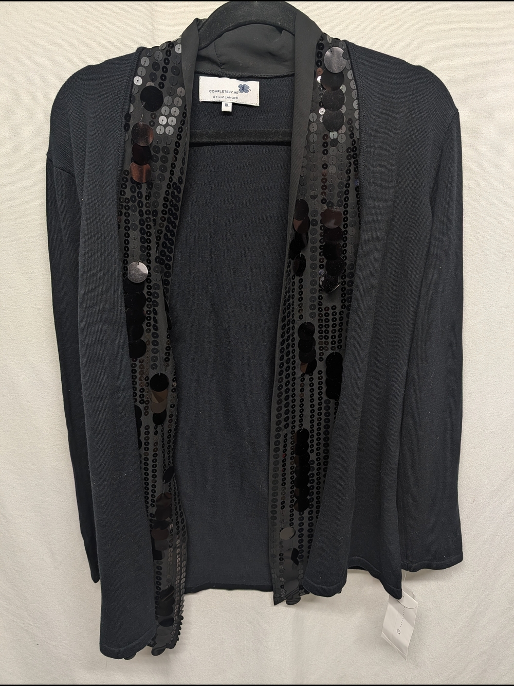 Liz Lange Black Open-Front Cardigan with Sequin Trim